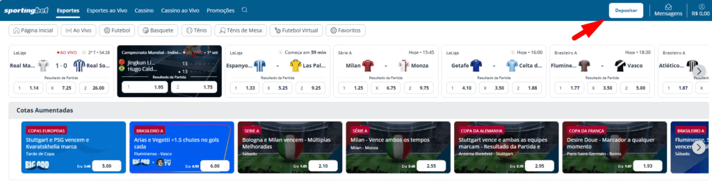 Depositar na Esporte Bet