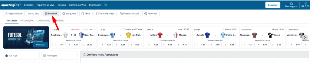 Selecione o Esporte